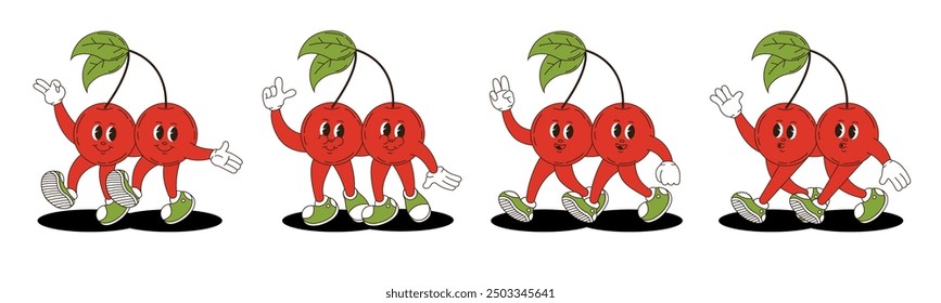 Cherry in retro groovy style. Groovy retro characters of cherry.