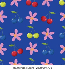 cherry, ribbons, bow, coquette, girly seamless pattern background, print, pattern, greeting card, banners, web, wrapping paper, fashion, fabric, textile, wallpaper, cover