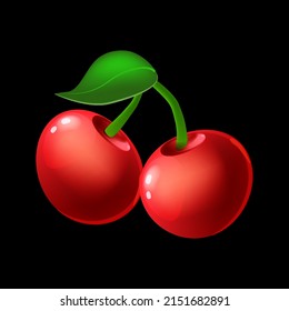 Cherry ripe berry, fruit whole fresh, red color, icon. Vector illustration machine slot icon cartoon cartoon