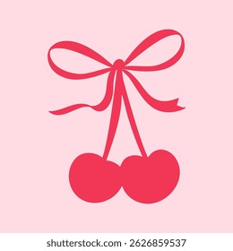 Cherry romantic cherries and cute ribbons with bow isolated