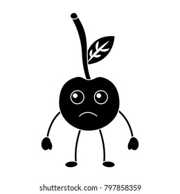 cherry sad fruit kawaii icon image 