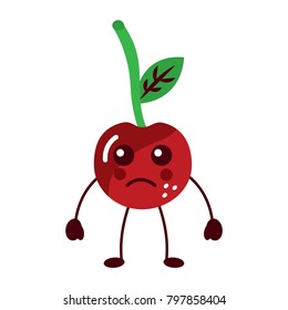 cherry sad fruit kawaii icon image 