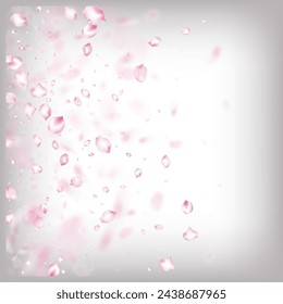 Cherry Sakura Blossom Confetti. Blooming Cosmetics Ad Noble Floral Background. Falling Japanese Cherry Rose Sakura Petals Border. Elegant Premium Pastel Pattern. Windy Leaves Confetti Design.