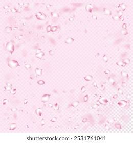 Cherry Sakura Blossom Confetti. Flying Japanese Sakura Cherry Rose Petals Banner. Blooming Cosmetics Ad Female Floral Background. Noble Premium Feminine Texture. Windy Leaves Confetti Frame.