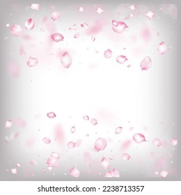 Cherry Sakura Blossom Confetti. Windy Leaves Confetti Design. Blooming Cosmetics Ad Beautiful Flower Background. Falling Japanese Sakura Cherry Rose Petals Border. Female Rich VIP Pastel Pattern.