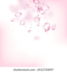 Cherry Sakura Blossom Confetti. Windy Leaves Confetti Frame. Beautiful Premium Watercolor Pattern. Flying Japanese Cherry Sakura Rose Petals Border. Blooming Cosmetics Ad Female Floral Background.