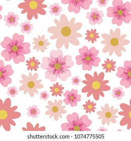 Cherry or Sakura flower seamless pattern element. Elegant texture for backgrounds. Seamless pattern with styled spring blossoms. flowering cherry, plum or sakura - seamless vector pattern