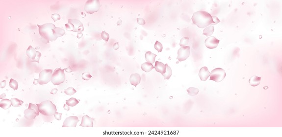 Cherry Sakura Petals Confetti. Blooming Cosmetics Ad Noble Flower Background. Windy Leaves Confetti Poster. Falling Japanese Rose Cherry Sakura Petals Border. Elegant Rich VIP Pastel Texture.