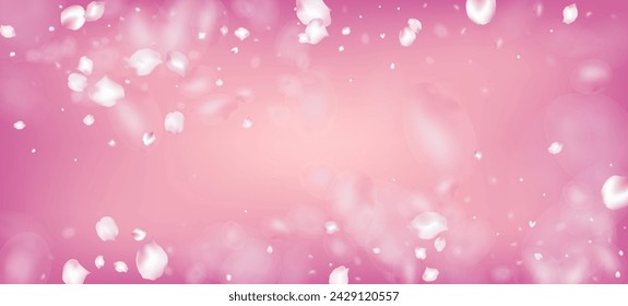 Cereza Sakura Pétalos Confeti. Cosméticos Florecientes Y Fondo De Flor Noble. Marco de pétalos de rosa de cereza Sakura cayendo. Diseño de confeti de hojas ventosas. Patrón femenino rico VIP femenino.