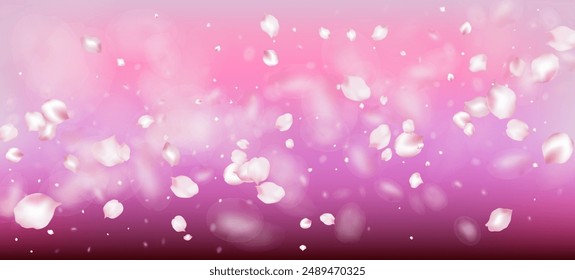 Cherry Sakura Petals Confetti. Blooming Cosmetics Ad Female Flower Background. Windy Leaves Confetti Poster. Falling Japanese Rose Sakura Cherry Petals Frame. Noble Premium Watercolor Pattern.