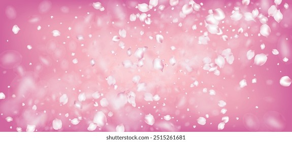 Cherry Sakura Petals Confetti. Blooming Cosmetics Ad Female Flower Background. Windy Leaves Confetti Design. Falling Japanese Rose Sakura Cherry Petals Poster. Noble Premium Feminine Texture.