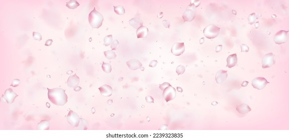 Cherry Sakura Petals Confetti. Elegantes, reichhaltiges VIP-Farbmuster. Wind Blätter Konfetti Rahmen. Blühende Kosmetik und schöner floraler Hintergrund. Fallend japanische Rose Sakura Kirschtorten-Banner.