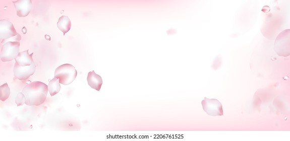 Cherry Sakura Petals Confetti. Falling Japanese Rose Cherry Sakura Petals Poster. Beautiful Rich VIP Magic Pattern. Blooming Cosmetics Ad Elegant Floral Background. Windy Leaves Confetti Design.