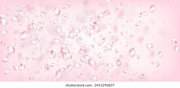 Cherry Sakura Petals Confetti. Falling Japanese Rose Cherry Sakura Petals Border. Blooming Cosmetics Ad Noble Floral Background. Beautiful Rich VIP Magic Pattern. Windy Leaves Confetti Banner.
