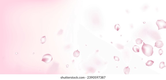 Cherry Sakura Petals Confetti. Windy Leaves Confetti Design. Blooming Cosmetics Ad Elegant Flower Background. Beautiful Rich VIP Tender Texture. Flying Japanese Cherry Rose Sakura Petals Banner.