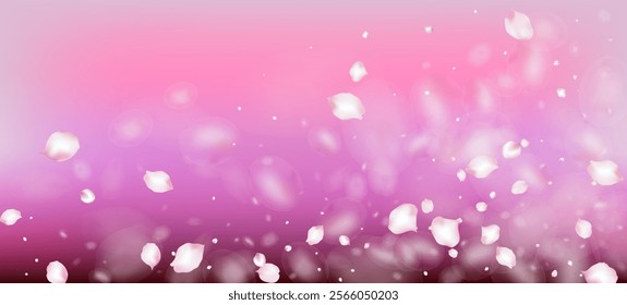 Cherry Sakura Petals Confetti. Windy Leaves Confetti Border. Flying Japanese Cherry Rose Sakura Petals Poster. Noble Premium Feminine Pattern. Blooming Cosmetics Ad Elegant Floral Background.