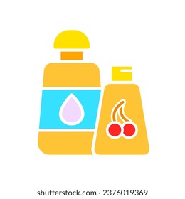 Cherry scented shampoo line icon. Personal hygiene products, natural Korean cosmetics, skin care, ointments, balms. Vector color icon on white background for business and advertising.
