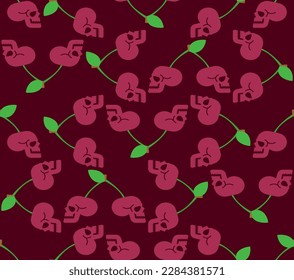 Cherry Scull pattern seamless. Cherries skeleton head background. Vector texture