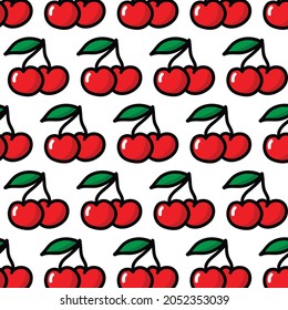 cherry seamless doodle pattern, vector illustration