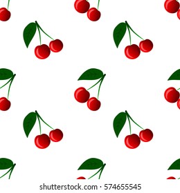 Cherry seamless pattern. Berry background. Good for wallpaper, wrapping papers and texture. Vector illustration.