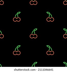 cherry seamless pattern, bright vector illustration on black background.