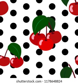 Cherry seamless pattern with circles on white background