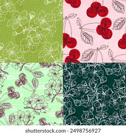 Cherry seamless pattern. Colorful seamless repeat pattern with abstract minimalist geometric style