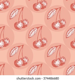 Cherry seamless pattern. Design element for wedding greeting card, valentines day invitation, honeymoon postcard. Vintage style, hand drawn pen and ink