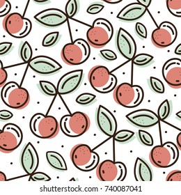 Cherry seamless pattern. Detailed illustration. Great for fabric and textile, prints, invitation, flyer, menu, brochure, postcard, background, wallpaper, decoration, or any desired idea.