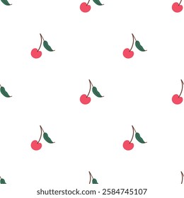 Cherry seamless pattern. Cherry fabric design. Organic vitamins and healthy nutrition. Flat design, doodle style. Graphic texture. Fabric design. Vector