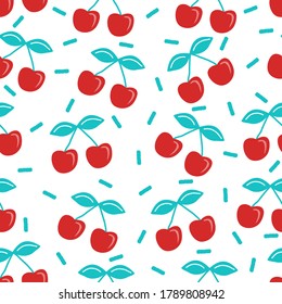 Cherry seamless pattern. Fruit texture, great for printing, packaging. Vector illustration.