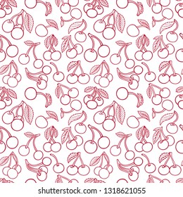 Cherry seamless pattern. Hand drawn cherry seamless background.
Cherry sketch drawings.