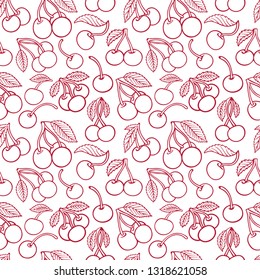 Cherry seamless pattern. Hand drawn cherry seamless background.
Cherry sketch drawings.