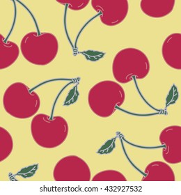 Cherry Seamless Pattern.
Hand drawn ornamental wallpaper or textile pattern with cherry motive, in vector format.

