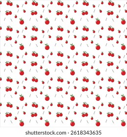 Cherry seamless pattern for kids isolated on white background. Fruit fashion design elements for baby textile or clothes. Tropical wallpaper or background.