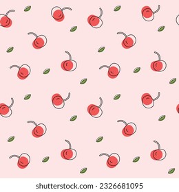 Cherry seamless pattern in line art style.Vector illustration cartoon flat style.