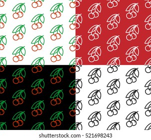 Cherry seamless pattern. Linear style cherry berries with different color texture set.