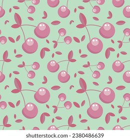 Cherry seamless pattern on colorful background. Vector illustration.