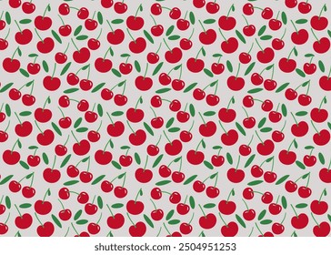 Cherry seamless pattern on gray background. Vector illustration of cherry.