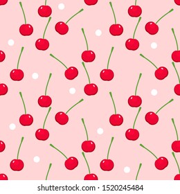 Cherry Seamless pattern on pink background, flat design vector