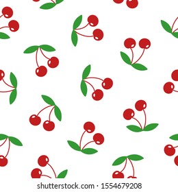 Cherry seamless pattern on white background. Great for wallpaper, web background, wrapping paper, fabric, packaging, greeting cards, invitations and more.