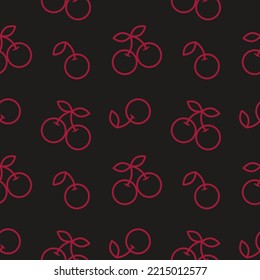 Cherry seamless pattern in outline style for package, kitchen design, fabric and textile. Vector illustration