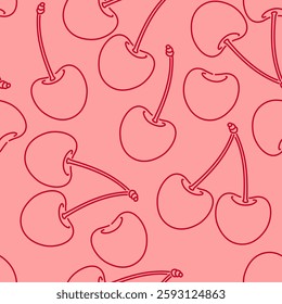 Cherry seamless pattern. Red background with fresh berry. Vector illustration.