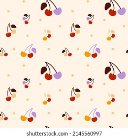 Cherry seamless pattern in retro vintage style. Modern fashion template for print, fabric, design