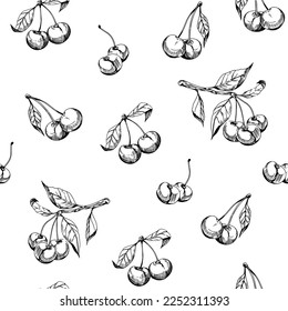 Cherry  seamless pattern. Sketch style. Vector design elements, transparent background