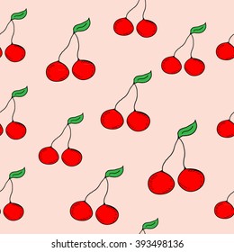 Cherry seamless pattern. Vector texture for textile, wrapping, wallpapers and other surfaces.
