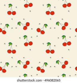 Cherry seamless pattern. Vector texture for textile, wrapping, wallpapers and other surfaces.