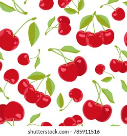 Cherry seamless pattern. Vector texture for textile, wrapping, wallpapers and other surfaces. Flat vector.
