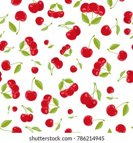 Cherry seamless pattern. Vector texture for textile, wrapping, wallpapers and other surfaces. Flat vector.