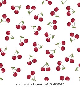 Cherry seamless pattern. Vegan organic eco fruit background. vector illustration.